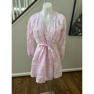 DESERT QUEEN Pink White Paisley Floral Cotton Mini Wrap Dress Size 36 4 Small